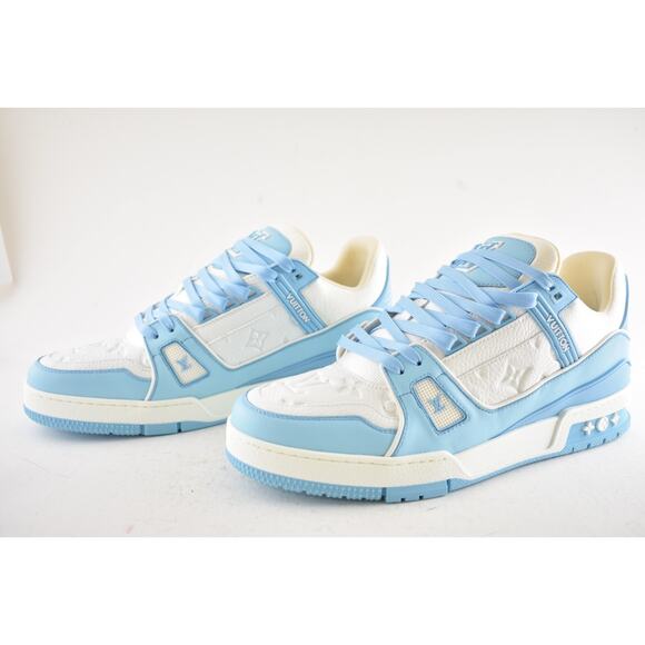 Louis Vuitton Sky Blue Empreinte White Leather Low Trainer Sneaker UK 9 US 10 11 - Picture 16 of 16